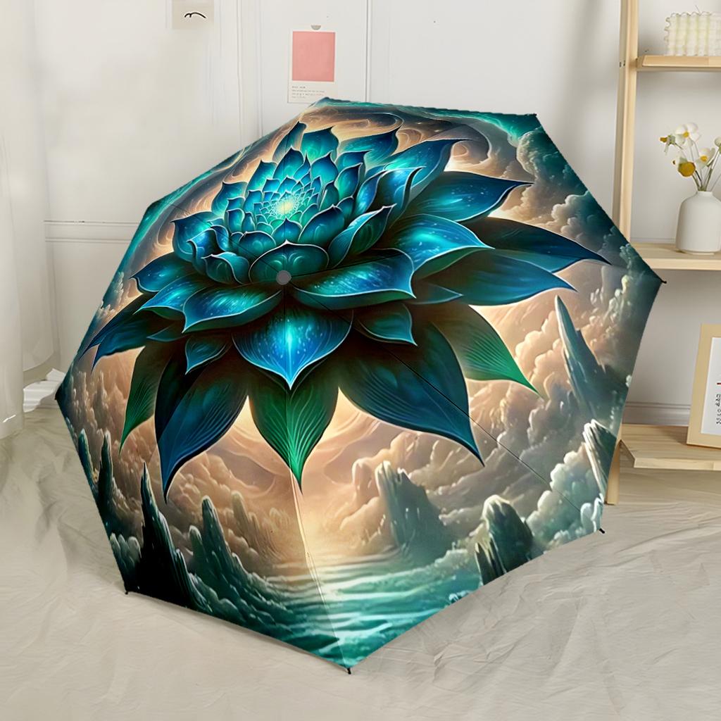 Rainbow Rose Waterdrops Outdoor Automatic Umbrella with 8 Rib Compact Design Travel Essential Fashion Lovers Gift for Festivals