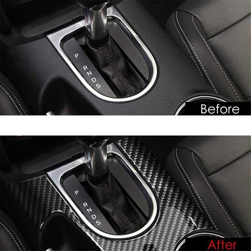 A87Q-Carbon Fiber Interior Center Console Gear Shift Panel Cup Holder Cover Trim Decal Frame for Ford Mustang 2015-