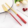 2Pcs Black Stainless Steel Set Cutlery Dinner Fork Chopsticks Portable Dinnerware Set Silverware Western Kitchen Home Tableware