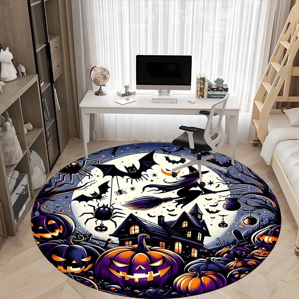 1pc Halloween Spooky Office Round Area Rug, Under Office Chairs Bedroom Living Room Home Decor, Room Deco, Available in Various Sizes