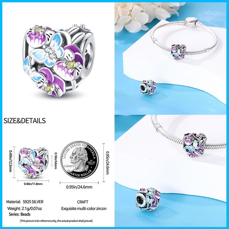 100% Copper Butterfly Flower Blue Zircon Charms Beads Fit Qikaola Original Bracelets Exquisite Diy Jewelry Gift