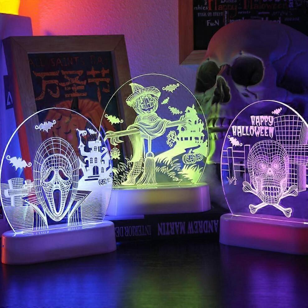 (Remote control color-ghost)Halloween 3D Illusion Night Lights Desk Lamp,for Halloween Party Gifts Decorations