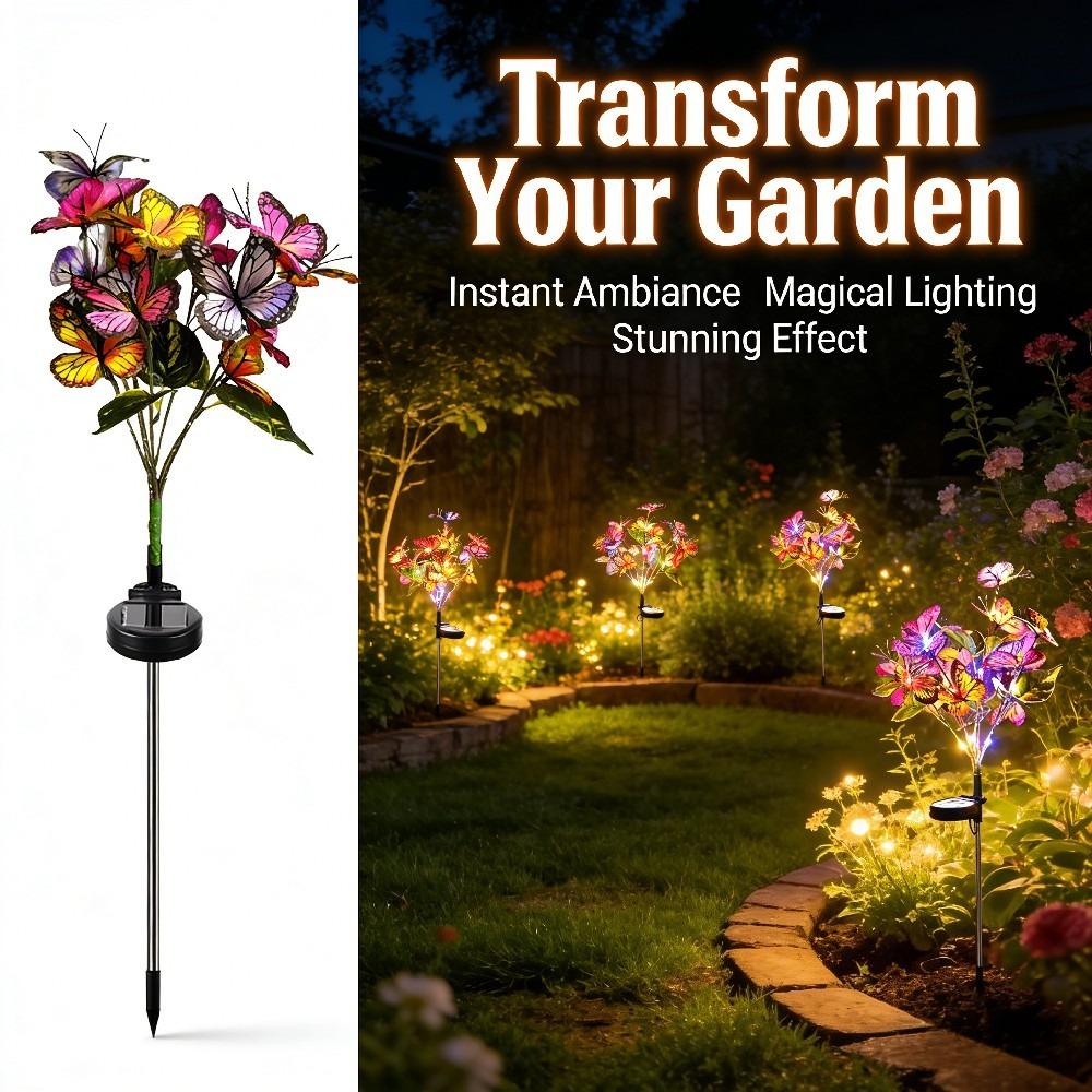 2/1PC Solar Butterfly Flower Floor Lamp, Outdoor Solar Courtyard Lamp, Metal Pole, Very Suitable for Garden, Courtyard and Lawn Decoration