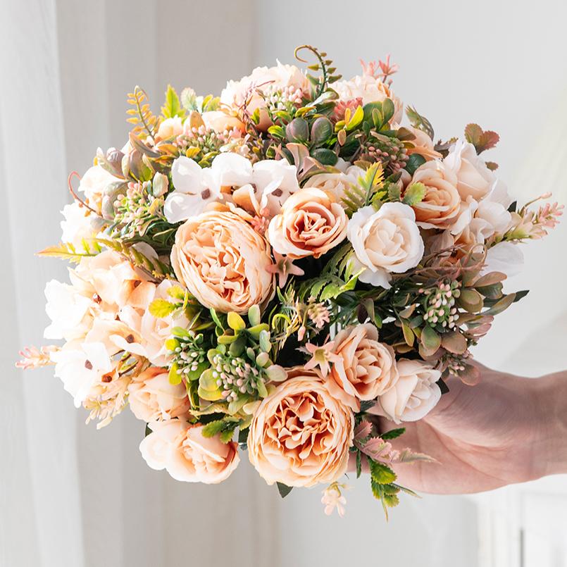 Artificial Peony Flowers Wedding Decorative Floristics Christmas Wreaths Home Decoration Accessories Silk Hydrangea Fake Plants