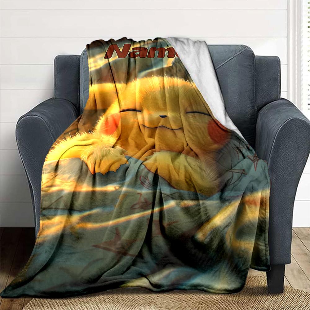 Customiz Name Personality Pokémon Pikachu Blanket Soft &Warm Sofa Office Bed Travel Lunch Break Blanket, Gift Suitable All Seasons