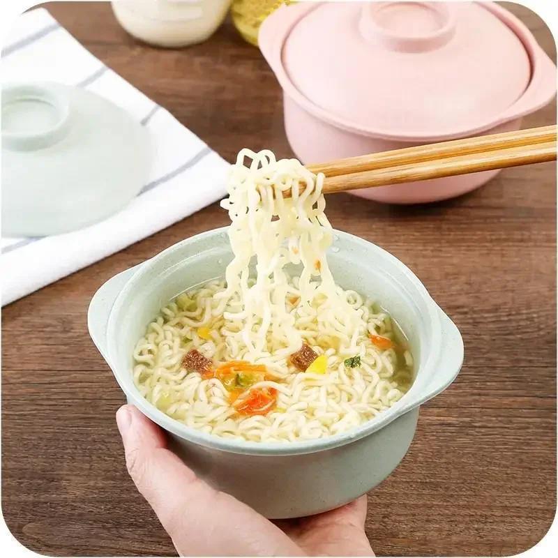 Pure Natural Wheat Straw Creative Salad Bowls Kitchen Tool 1pcs Solid Color Lunch Tray Dishes Soup Bowl With Lid Dinnerware