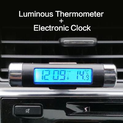 Tragbare 2-in-1 digitale Auto-LCD-Uhr Temperatur-Thermometer mit Clip Elektronische Uhr Auto Digitaluhr Blaue Hintergrundbeleuchtung