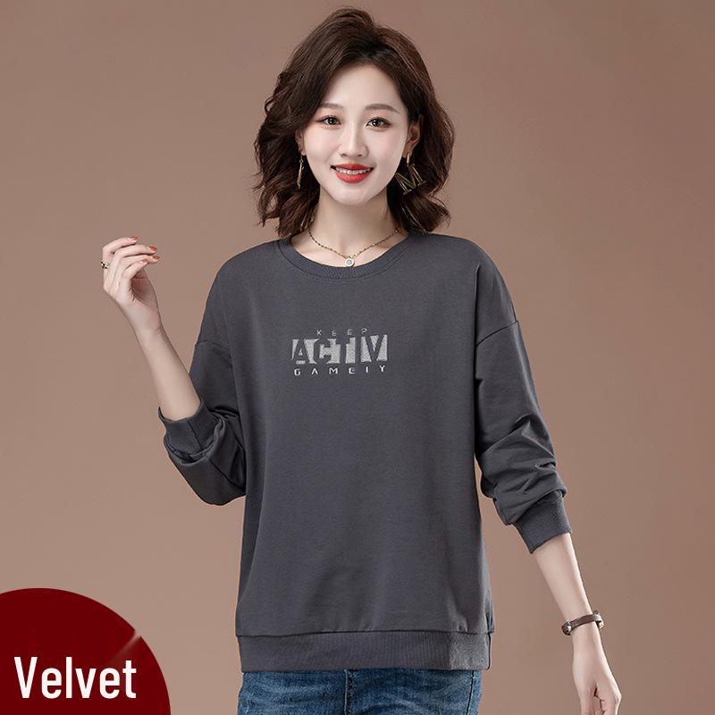 Autumn 2025 Plus Size Cotton Hoodie for Women - Loose Casual Top for Middle-Aged Mothers