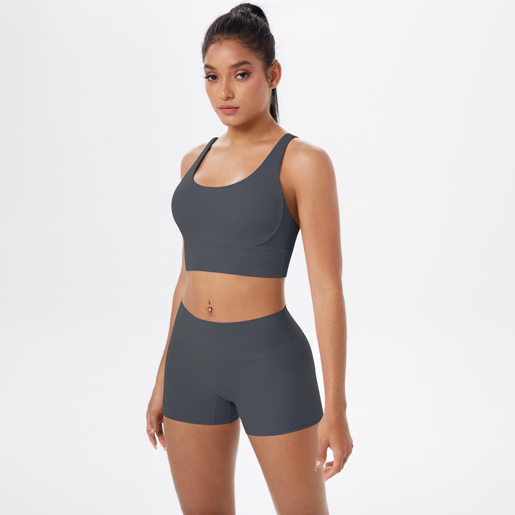 New Naked Matte Yoga Dress Cross Back Sports Bra Set Quick Drying Tight Hip Lifting Fitness Suit Two Piece Set For Women