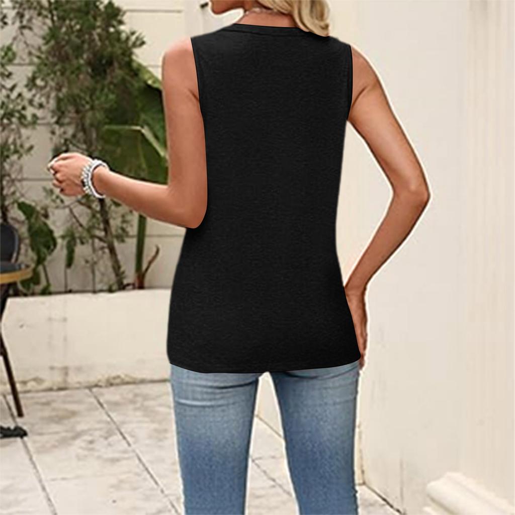 Women's Fashionable  V-neck Loose Casual Pleated Sleeveless Vest Top