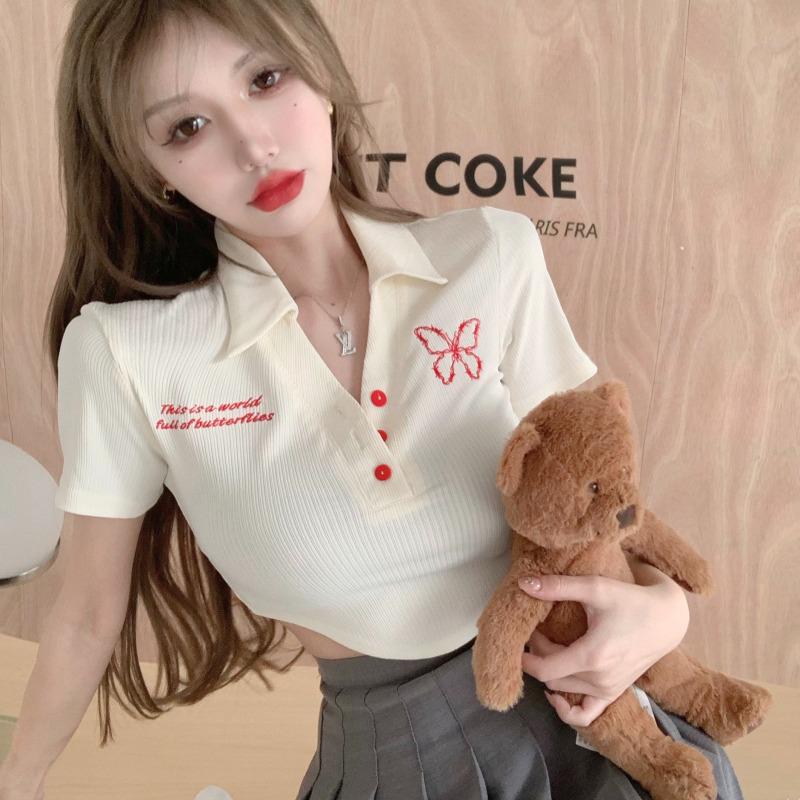 

Women s Chic Sweet & Spicy A-Line Shoulder Pad T-Shirt 3XL [Recommended for 130-140 lbs] абрикосовий