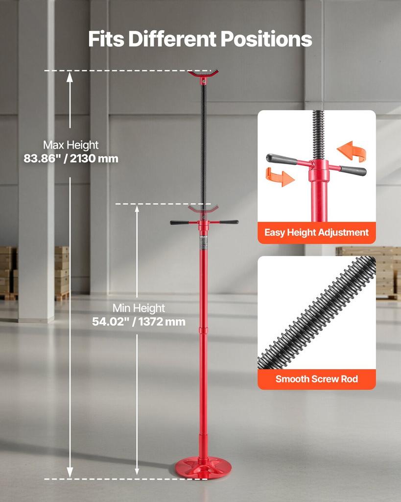 Underhoist Support Stand, 1/2 Ton Capacity Under Hoist Jack Stand, Lifting from 1372 To 2130 Mm, Bearing Mounted Spin Handle, Self-Locking Threaded