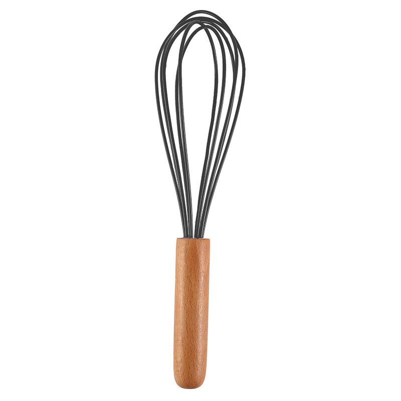 1pc silicone egg beater 10-inch wooden handle manual cake creamer and noodle mixer baking tool