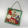 Fourcart Cute Handmade Glass Crafts Christmas Ornament Square x 6 Pieces [Stained Frame]