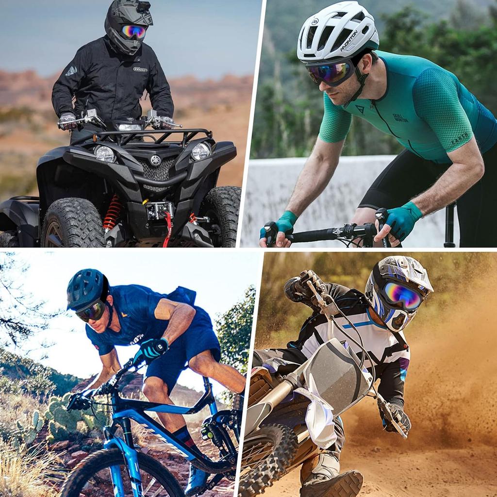 Motorcycle Goggles 2 Pack, Dirt Bike ATV Goggles Motocross Riding Racing Eyewear Off-Road MX Bike & Ski Goggles UV400 Anti-Fog Impact-Resistant