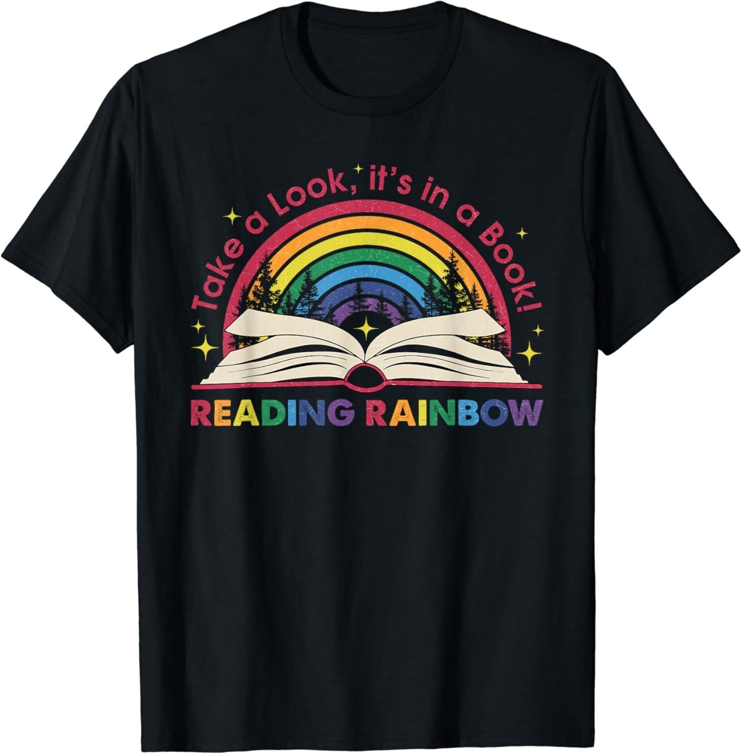 Retro Rainbow Take A Look It s In A Book Reading Bookworm Gift Unisex T-Shirt Mens Womens Tees Top M