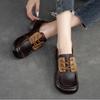 Johnature Bequeme Damen-Pumps aus echtem Leder, Retro-Handarbeit, weiche Sohle, runde Zehen, vielseitige Schuhe mit niedrigem Absatz