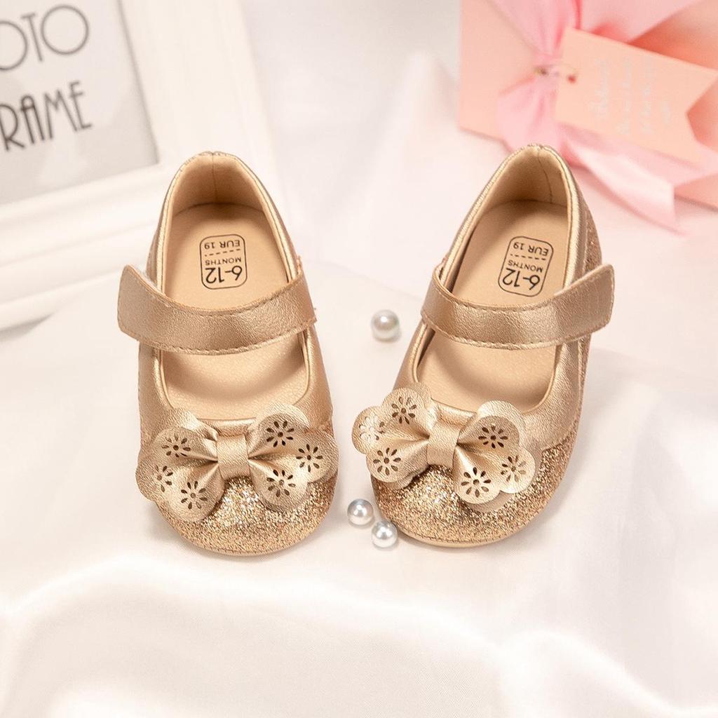 Gold Edge Sequin Bow Princess Toddler Shoes - Non-slip Soft Sole Baby Footwear