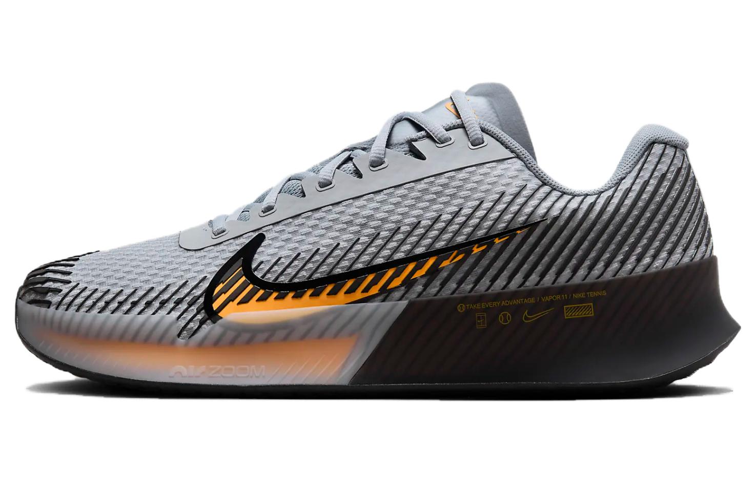 Nike Men's Gray/Orange Air Zoom Vapor 11 Low Top Tennis Shoes Dr6966-004 Cm