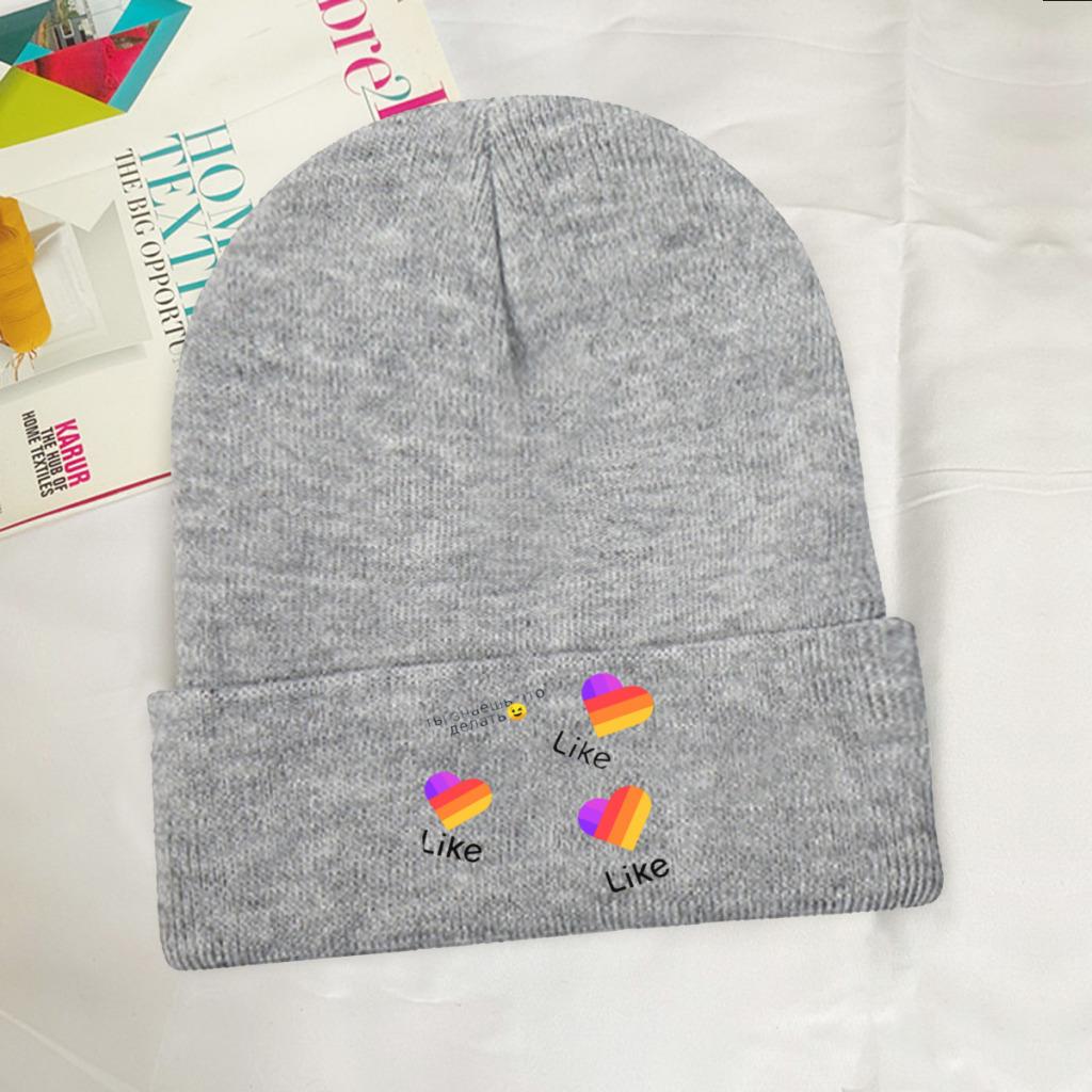 Likee App Logo Likee Heart Rainbow Graffiti Knitted Hat Women's Unisex's Beanie Winter Hats Polyester  Warm Melon Cap
