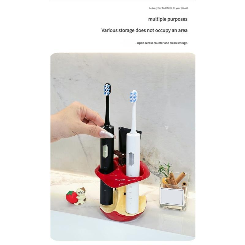 Ceramic Fruit Core Themed Toothbrush Organizers 3 Compartment Toothpaste Holders Stand For Countertop Bathroom Storage