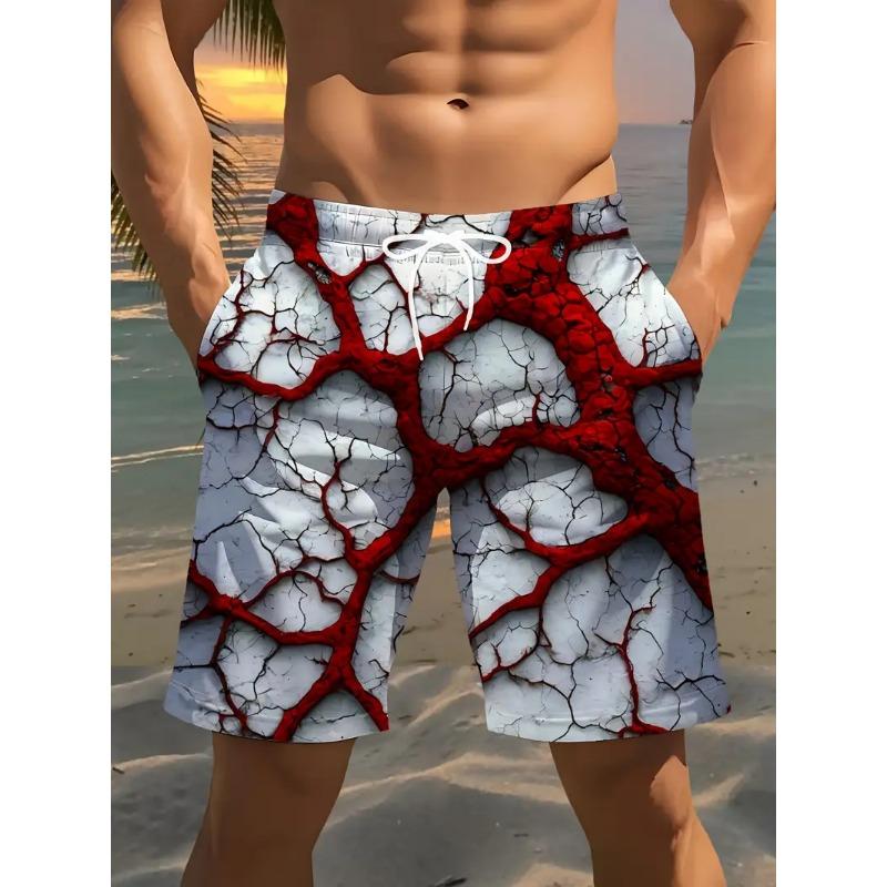 Personality Seawater 3D Crack Lightning Printed Shorts Men's Hawaii Swim Shorts Summer Casual Vacation Beach Trunks Board Pants