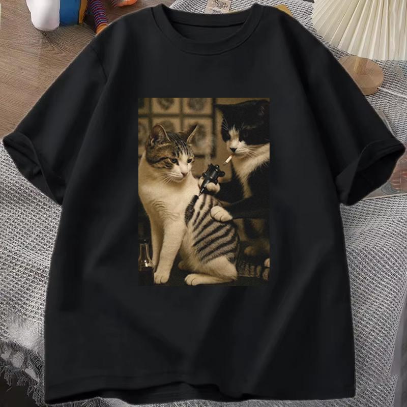 Cat Meme Printed Unisex Unisex T Shirt Casual Short Sleeve Graphic Streetwear Tee Top Cat Lover Y2k Summer Tshirt Clothes