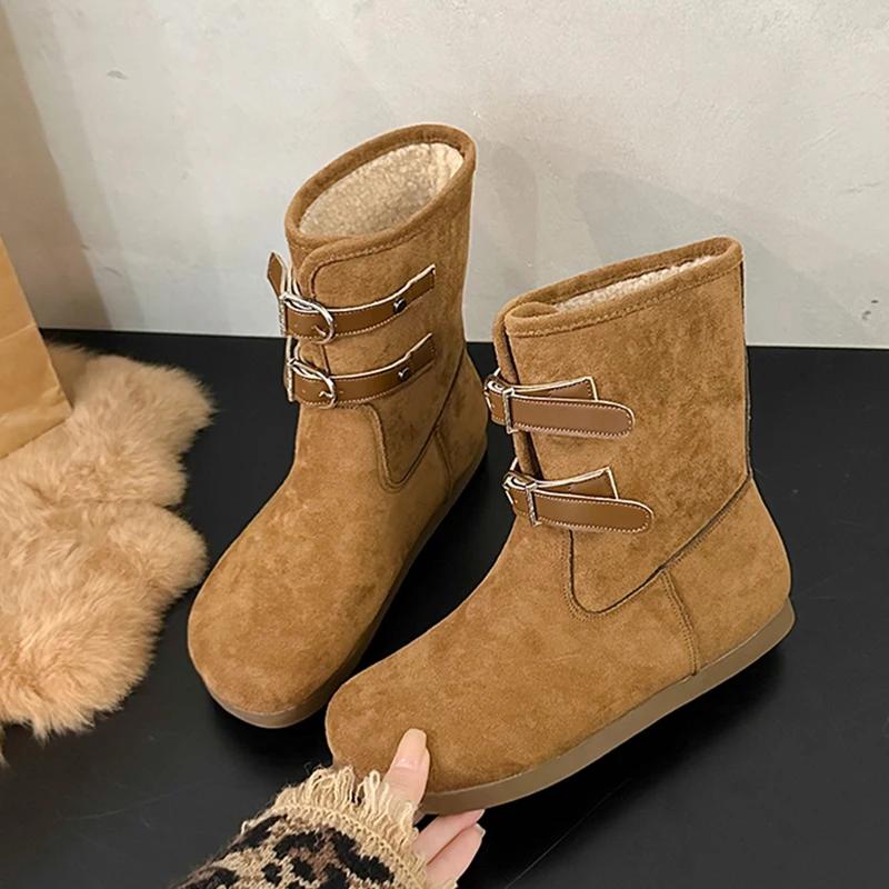 Fur Women Ankle Boots Suede Flats Shoes Woman 2025 Trend Winter Fashion New Brand Designer Dress Walking Cozy Casual Mujer Botas