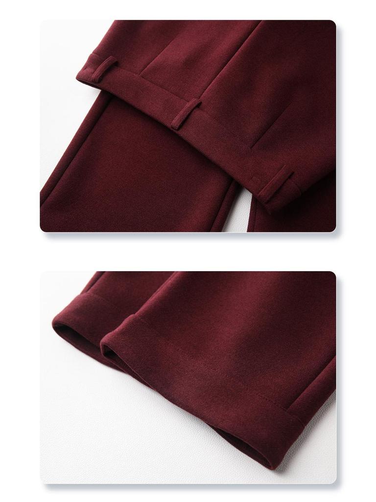 Ancola Women's Wool Wide-Leg Pants 2024 - Red Straight-Leg Cropped Trousers for Autumn/Winter