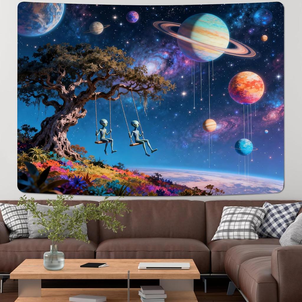 Galaxy Space Tapestry,Outer Space Alien Planets Tapestry for Bedroom Colorful Universe Starry Sky Tapestries Wall Hanging Living