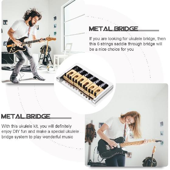 6 String Hard-tail Fixed Bridge Set with Wrench and Screws for Electric Guitar Replacement Parts guitar bridge, , bridge(Golden)