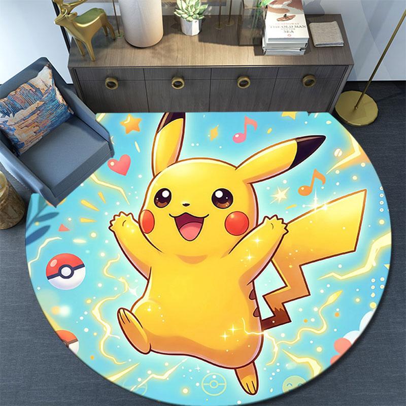 Pikachu,Round Area Rug,Carpet Rug for Living Room Bedroom Sofa Playroom Decor,Non-slip Floor Mat
