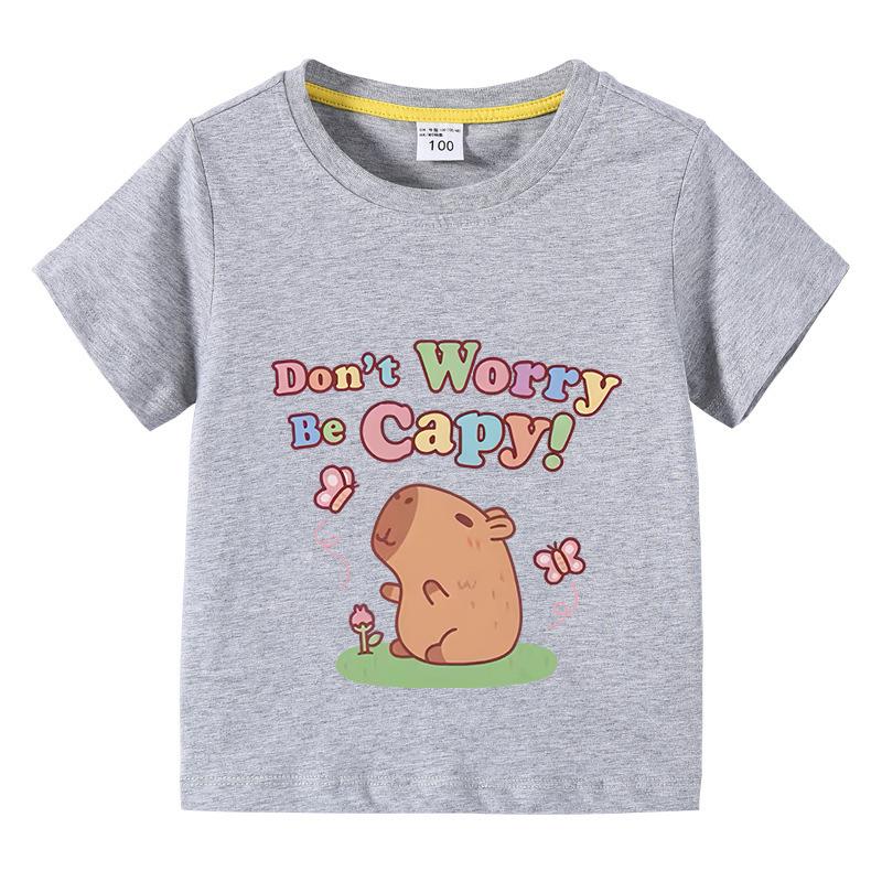 Capybara Kids Funny Cotton Tshirt 310Years Children Short Sleeved Summer Tees 2025 New Capibara Girls Casual Tops Boy Clothes