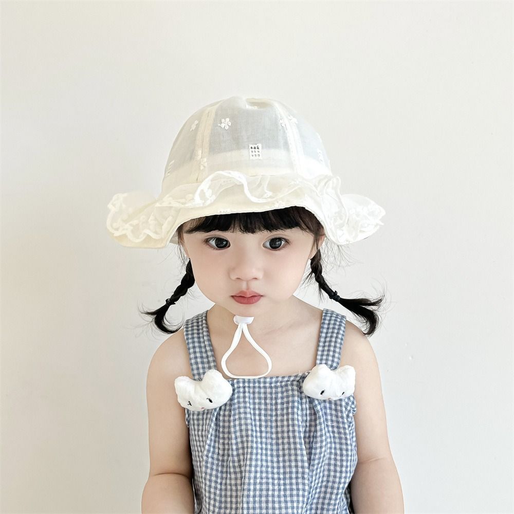 Princess Toddler Sun Hat Sunscreen Baby Fishermen Hat Fashion White Lace Bucket Hat  Beach