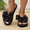 Black Mesh Bowknot Wedge Heel Flip Flops Woman Comfortable Lightweight Clip Toe Beach Slippers Woman Plus Size 43 Vacation Slide