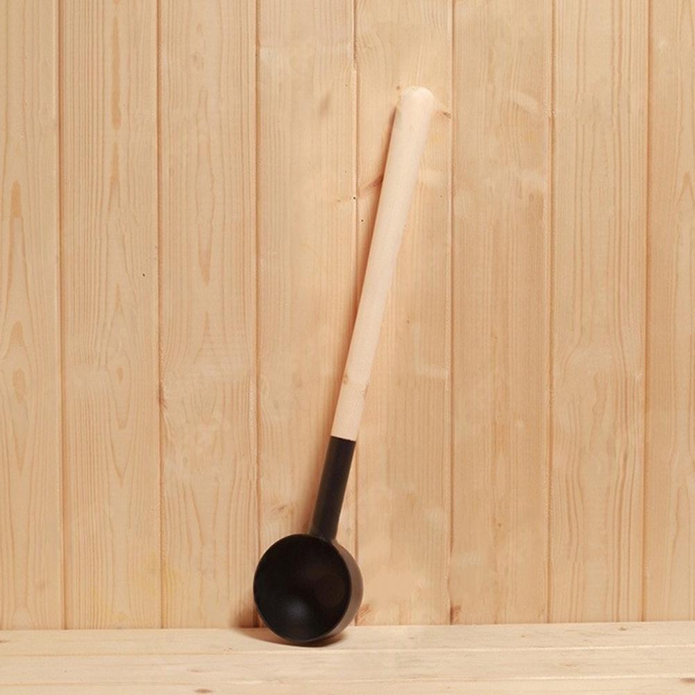 Aluminum Sauna Ladle Sauna Accessory Wooden Handle Ladle