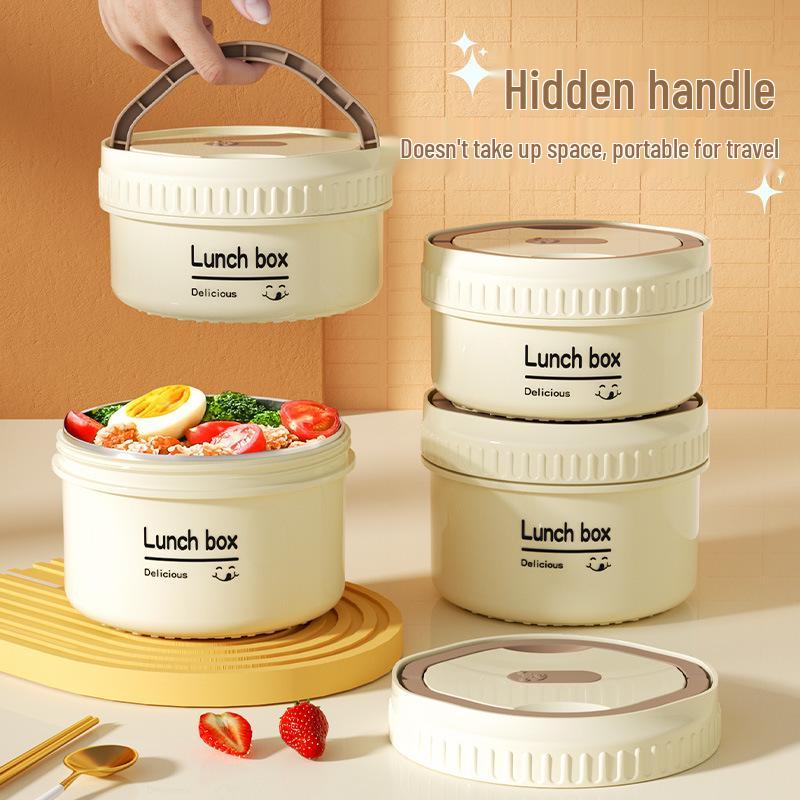 316 Stainless Steel Insulated Microwave Bento Lunch Box with Soup Bowl, Round Gift Set for Office Workers and Students.