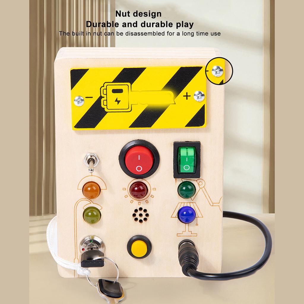 Kids LED Wooden Toy Educational Simulation Key Lock Pluggable Wire Motor Skills Activity Board for 36 Months and Above Short Type Rectangular