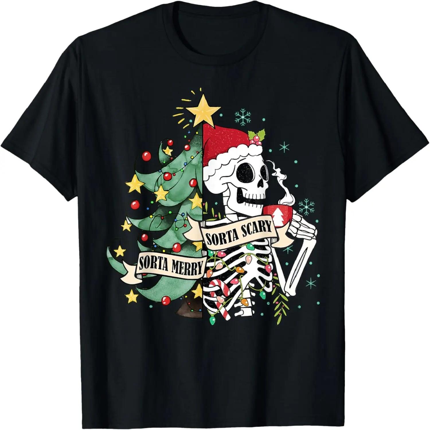 Funny Christmas Skeleton Sorta Merry Sorta Scary Feral Xmas T-Shirt S