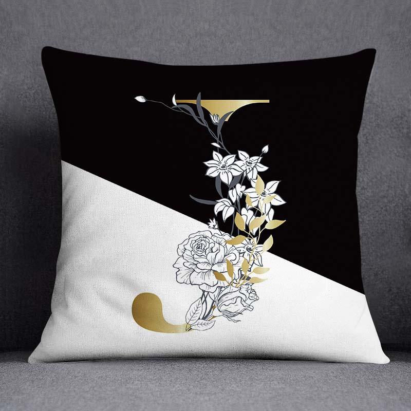Golden Lace Letter Series Pattern Decorative Pillowcase, Square Home Office Decoration (45Cm * 45Cm)