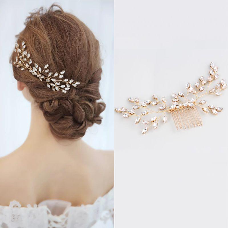 Vintage Gold Dinner Headband Hair Band Wedding Dress Marquise Diamond Hair Comb