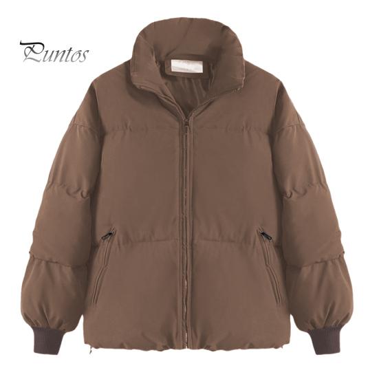 

Зимнее пуховое пальто с капюшоном, воротником-стойкой, карманами, застегивающейся на молнию, ветрозащитная, сохраняющая тепло куртка для повседневной холодной погоды из хлопка S кофейный