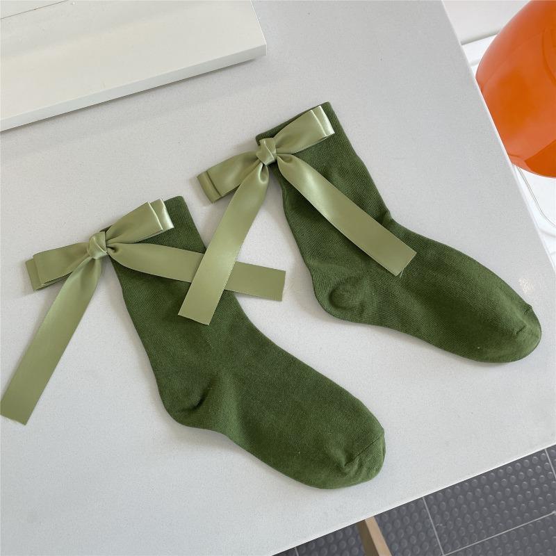 Harajuku Sweet Bowknot Kawaii Socks Women Spring Summer Y2k JK Lolita Cute Solid Socks Japanese Style Women Girls Middle Tube Preppy Socks
