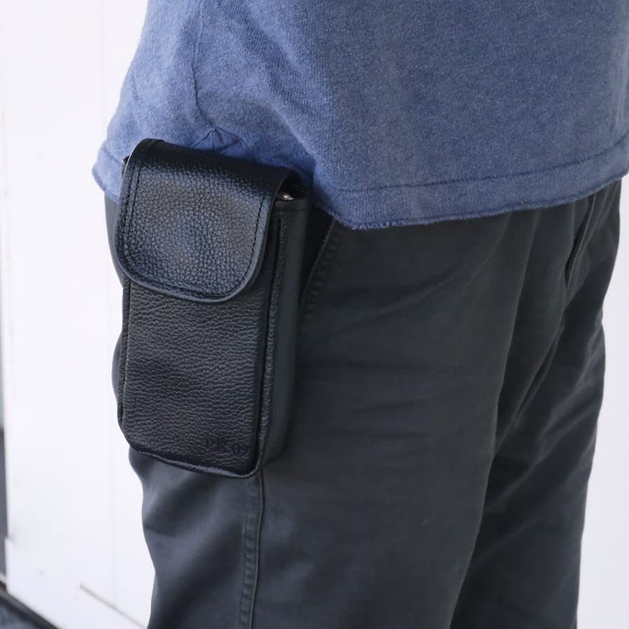 [Kaban Souko] Genuine Leather Smartphone Pouch/Case with Carabiner, Belt Attachment, iPhone Plus/X, Made in Japan, Black