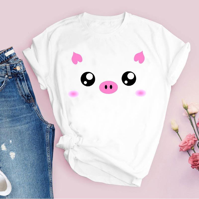 

Мультяшная футболка с мордочкой поросенка, щенка, кошки, топ с коротким рукавом XXXL