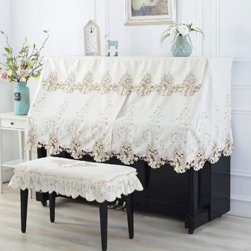 

Piano Case/Cover, Upright, Dustproof, Full-Size, Lace, for Upright and Digital Pianos (Off-White)