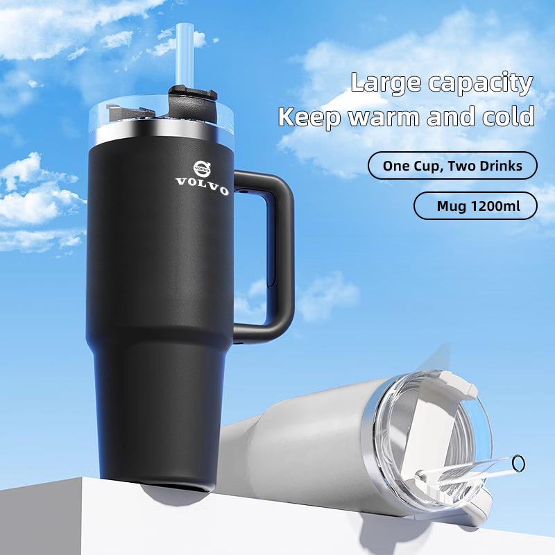 1200ML Insulated Tumbler with Handle Straw Travel Cup Coffee Cup For Volvo C60 XC40 V70 XC90 V40 V50 R 190h XC SC60 C30 S60 V60 RU1