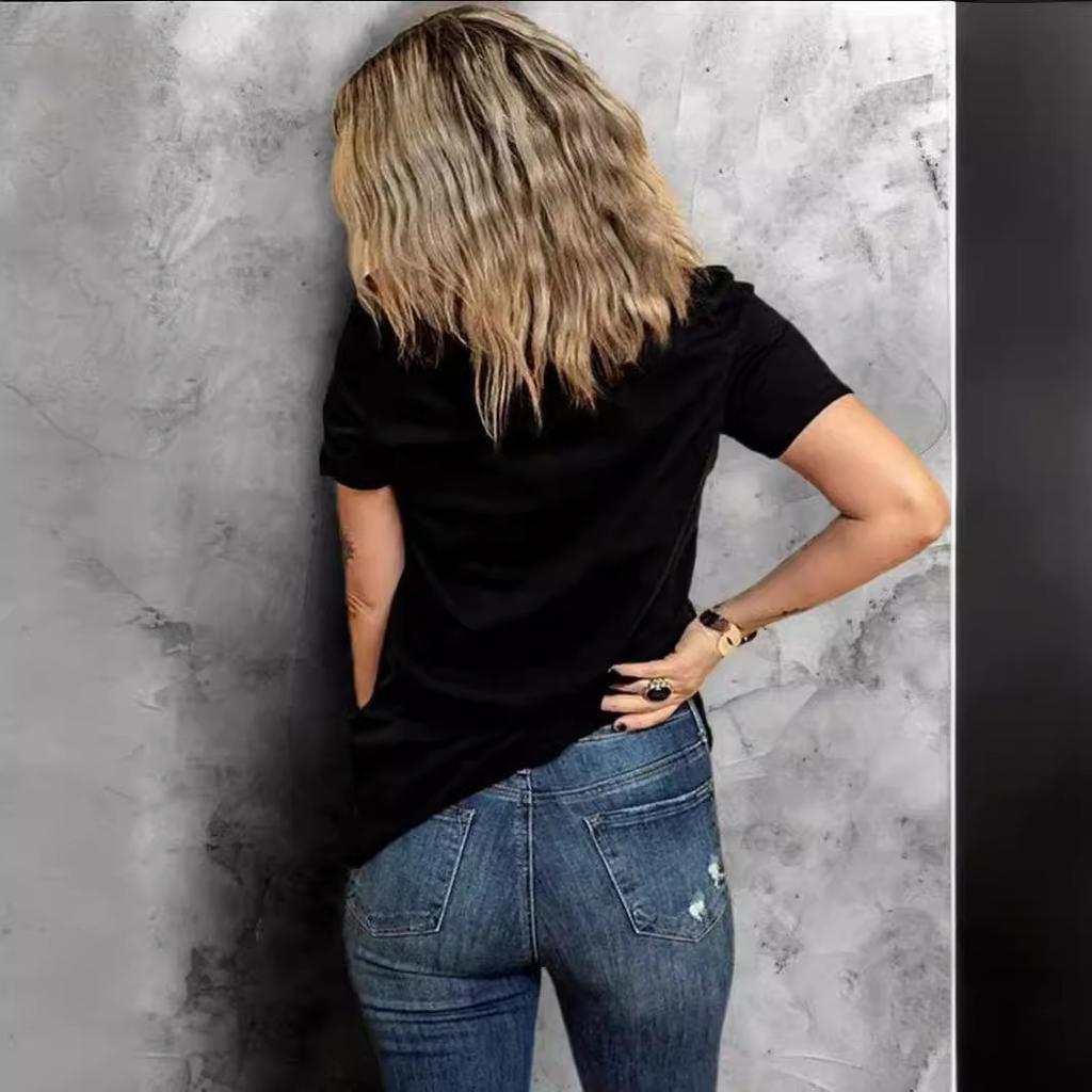 Sommar Nya Damers Trendiga Casual Hem Pendling Mångsidiga Rundhals Kortärmade T-shirts