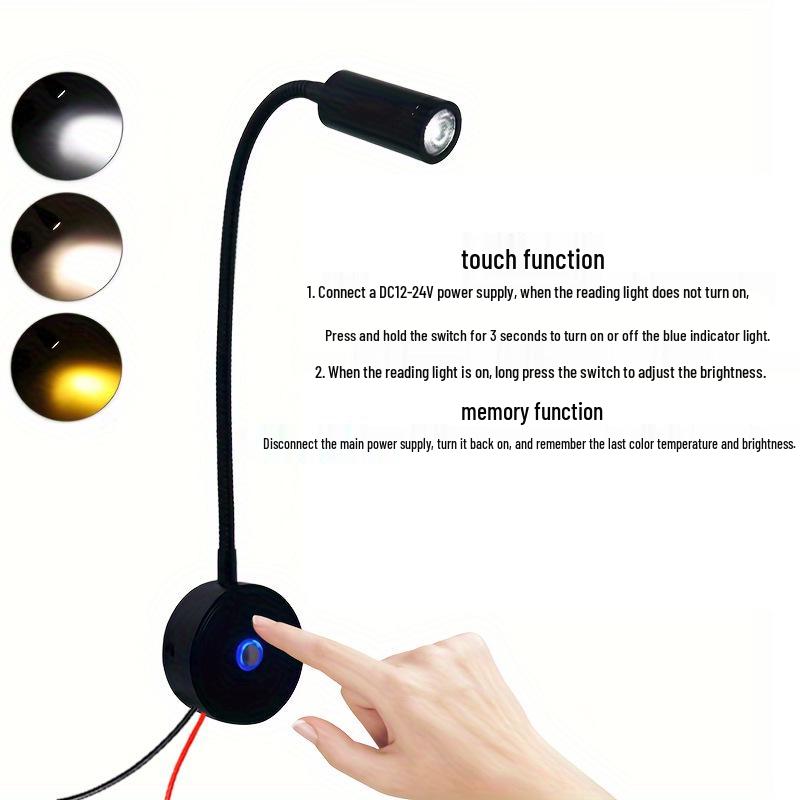 Luz LED de lectura de cuello de cisne para autocaravanas y barcos con regulación táctil