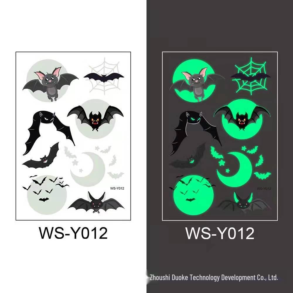 Luminous Waterproof Fluorescent Green Children s Cartoon Bat Face Tattoo Sticker for Halloween 110*75mm
